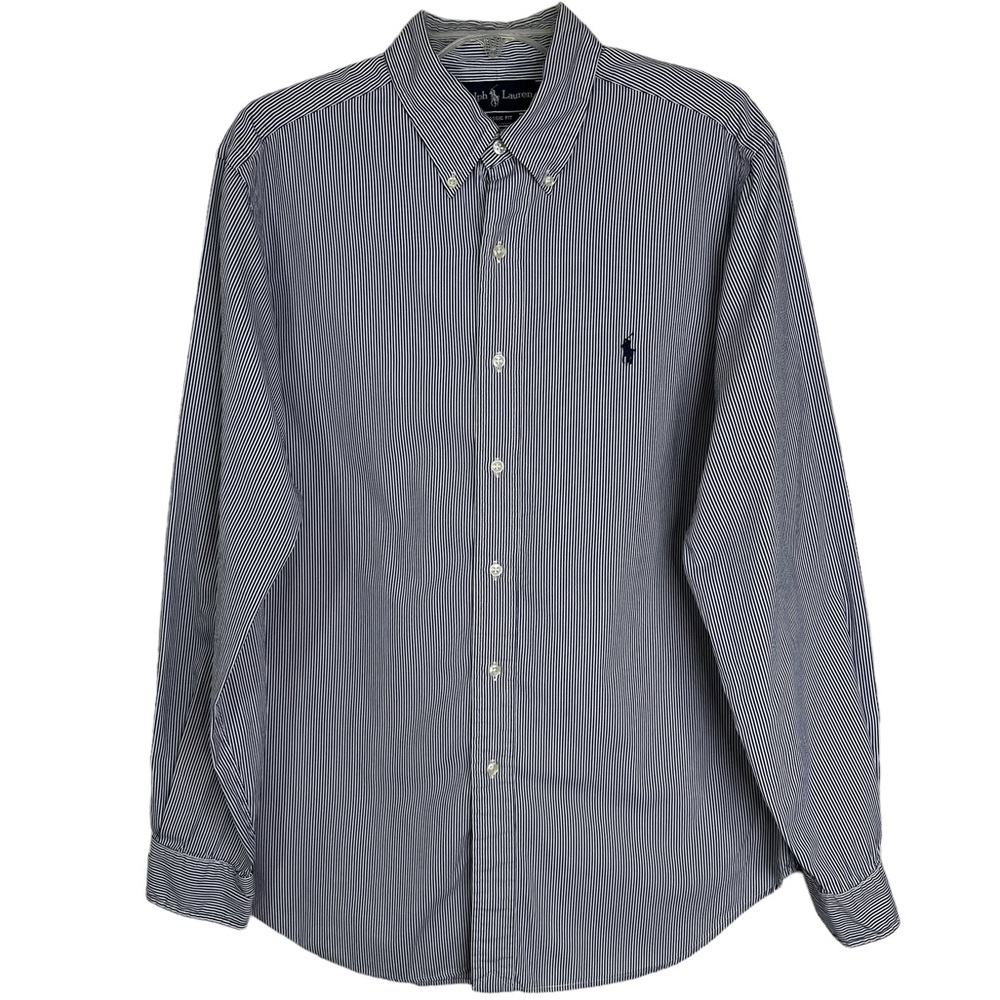 Ralph Lauren Pinstriped Classic Fit Button Down Shirt in Navy/ White Men’s L
